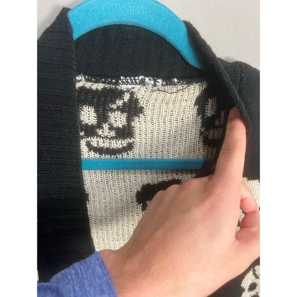 Skull Cardigan Black White Somfort Cozy Y2K Emo Goth Grunge Whimsy Rock Sz L - Picture 4 of 14